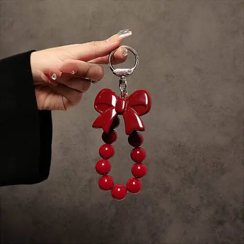 Red Bow Beaded Tassel Lanyard Wrist Strap – Stylish Keychain Accessory for Phone Cases, Car Keys & Handbags