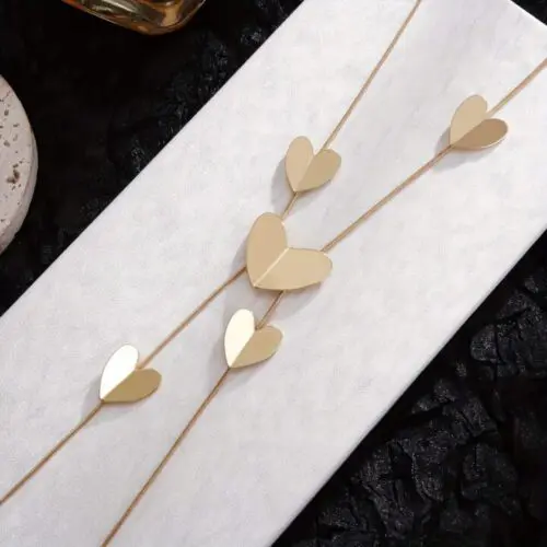Stylish Y Shaped Necklace for Women – 14K Gold Plated Heart Pendant, Perfect for Evening Dresses & Gifts