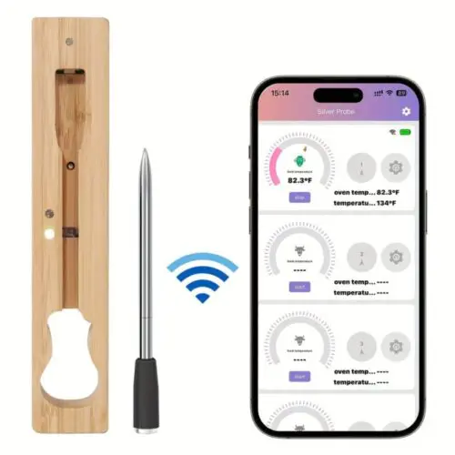 Smart Wireless Meat Thermometer with App Alerts - USB Rechargeable, Digital Display, Stainless Steel Probe, ≤36V Operating Voltage, Compatible with App Alerts, Perfect for BBQ, Grill, Oven, Smoker, and Rotisserie