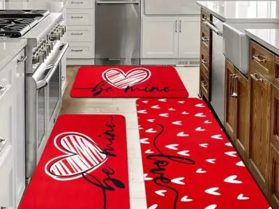 Valentine's Heart Pattern Rug Set - 2/3pcs Non-Slip, Washable, Anti-Fatigue Flannel Mats, Lightweight Stain-Resistant Polyester
