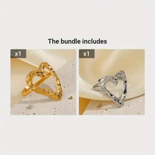 1pc Fashion Simple Love Heart Shaped Stainless Steel Ring – 18K Gold Plated Adjustable Opening for Men & Women