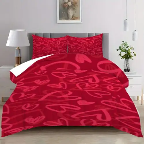 3pcs Contemporary Heart Pattern Bedding Set – Soft All-Season Polyester with Zipper Closure