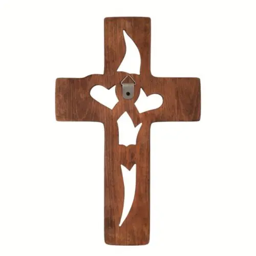 Elegant Wood Cross with Intertwined Hearts - 10 Inch Wall Hanging Decor, Love-Themed Indoor Art for Living Room, Valentine’s Day, and Weddings