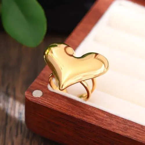 Chic Adjustable Stainless Steel Heart Ring – Vintage Boho Style for Daily Wear & Parties