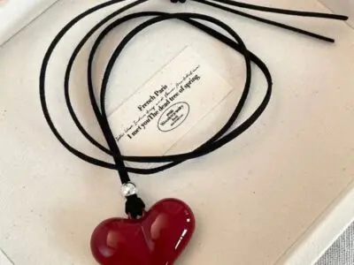 Ankela Red Heart Shaped Necklace – Long Sweater Chain Pendant, Luxury Women’s Accessory for Daily Wear & Gifts
