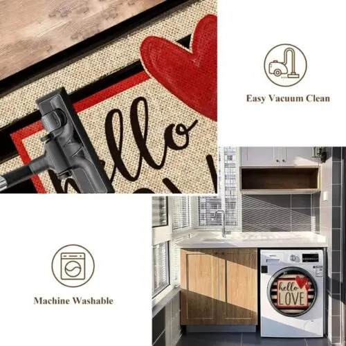 Valentine’s Day Love-Themed Welcome Mat - Non-Slip, Machine Washable, Striped & Heart Design, Ideal for Indoor & Outdoor Decor