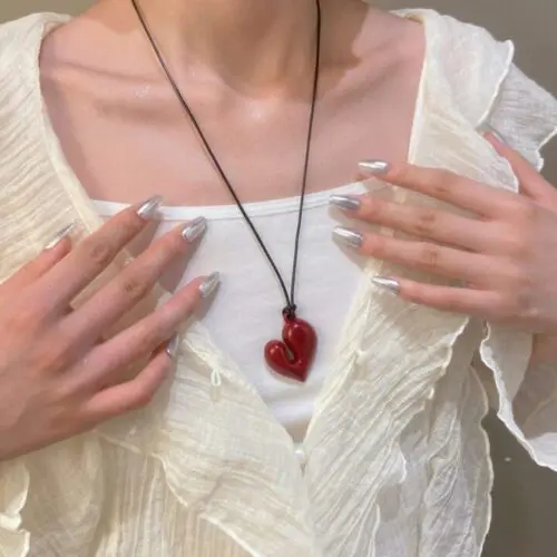 1pc Irregular Love Pendant Necklace – Adjustable Vintage PU Leather Chain, Perfect for Festivals & Gifts
