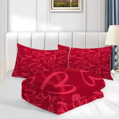 3pcs Contemporary Heart Pattern Bedding Set – Soft All-Season Polyester with Zipper Closure