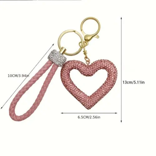 Resin Heart-Shaped Keychain with Rhinestones – Cartoon-Themed Keyring for Women, Christmas Gift