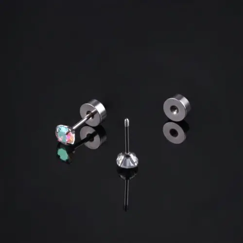 Hypoallergenic Stainless Steel Earrings Set - Studs, Hoops & Opal CZ Flatback Designs, Cartilage Piercing Jewelry