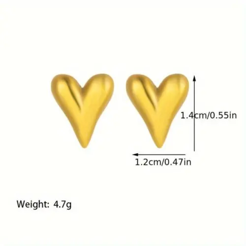 Stainless Steel Three Dimensional Heart Shaped Earring Necklace Set – 18K Gold Plated Jewelry for Women