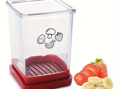 1pc Manual Kitchen Slicer – Stainless Steel Fruit & Vegetable Cutter with Easy-Grip Handle & Container