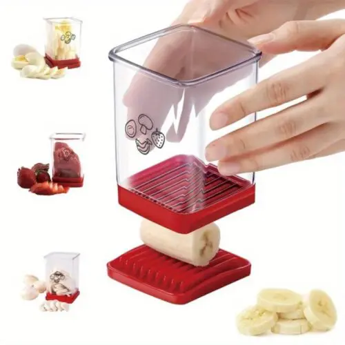 1pc Manual Kitchen Slicer – Stainless Steel Fruit & Vegetable Cutter with Easy-Grip Handle & Container