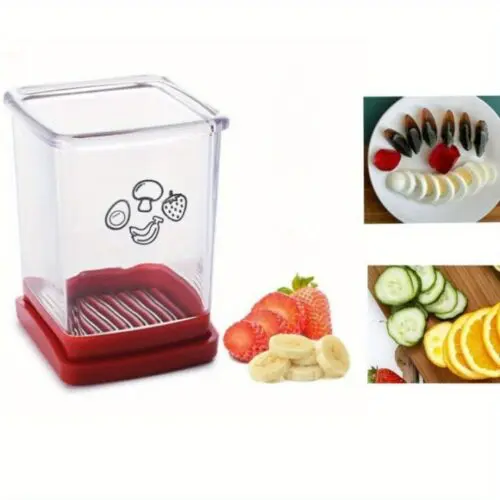 1pc Manual Kitchen Slicer – Stainless Steel Fruit & Vegetable Cutter with Easy-Grip Handle & Container