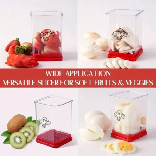 1pc Manual Kitchen Slicer – Stainless Steel Fruit & Vegetable Cutter with Easy-Grip Handle & Container