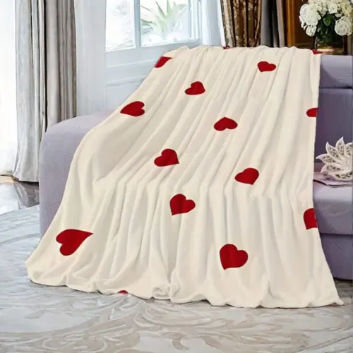 Valentine’s Day Heart Flannel Blanket – Soft Knit Polyester, All-Season Warm Throw for Sofa, Bed, Travel & Gift, Bed, Camping, Travel, Office, Family Nap, Ideal for Birthday and Christmas Gifts for Husbands, Wives, Girlfriends, and Girls