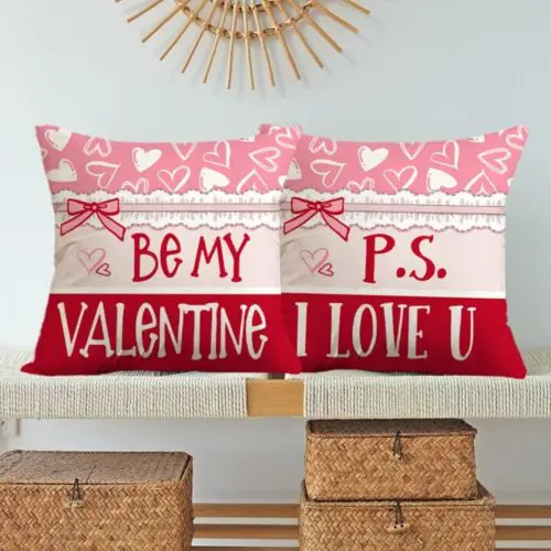 Pack of 4 Valentine’s Day Heart Pillow Covers – 18x18" I LOVE U Decor, Wedding & Party Throw Pillowcases for Home & Outdoor, Wedding Party Decoration Pillowcases, For Porch, Patio, Sofa, Living Room, Farmhouse, Bedroom, Outdoor, Without Pillow Inserts