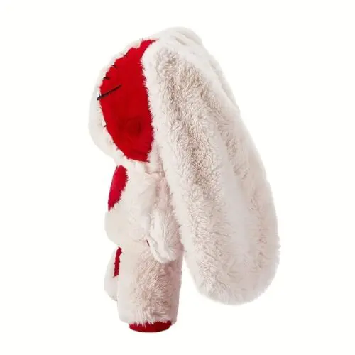 11.8" White & Red Long-Eared Bunny Plush Toy – Soft Cotton Blend, Adorable Heart Patch, Valentine’s & Easter Gift
