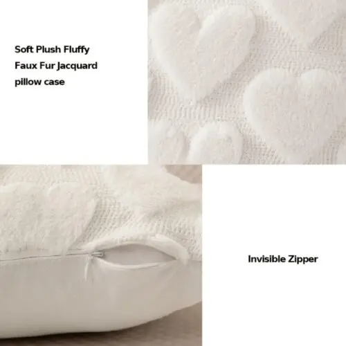 Set of 2 Valentine’s Day Red Heart Pillow Covers – 18x18" Soft Faux Fur Plush Throw for Sofa & Bedroom Decor| Red Heart Soft Plush Faux Fur Jacquard Throw Pillows For Bedroom Sofa - Image 6