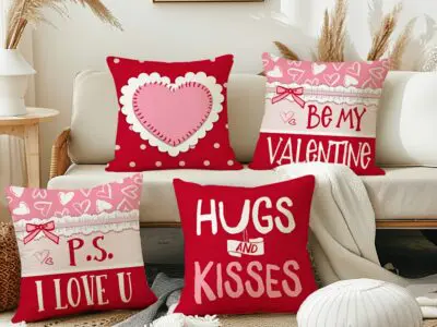 Pack of 4 Valentine’s Day Heart Pillow Covers – 18x18" I LOVE U Decor, Wedding & Party Throw Pillowcases for Home & Outdoor, Wedding Party Decoration Pillowcases, For Porch, Patio, Sofa, Living Room, Farmhouse, Bedroom, Outdoor, Without Pillow Inserts