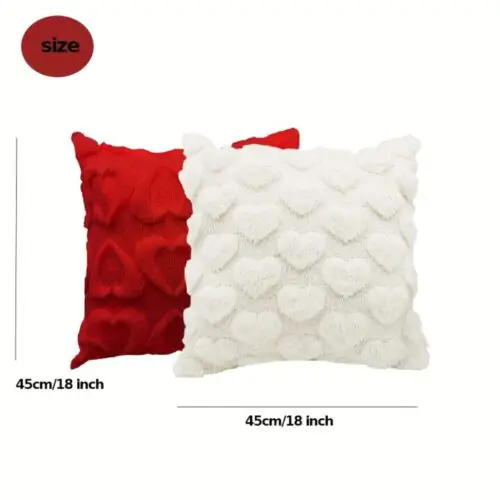 Set of 2 Valentine’s Day Red Heart Pillow Covers – 18x18" Soft Faux Fur Plush Throw for Sofa & Bedroom Decor| Red Heart Soft Plush Faux Fur Jacquard Throw Pillows For Bedroom Sofa - Image 3