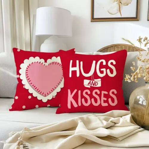 Pack of 4 Valentine’s Day Heart Pillow Covers – 18x18" I LOVE U Decor, Wedding & Party Throw Pillowcases for Home & Outdoor, Wedding Party Decoration Pillowcases, For Porch, Patio, Sofa, Living Room, Farmhouse, Bedroom, Outdoor, Without Pillow Inserts