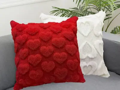 Set of 2 Valentine’s Day Red Heart Pillow Covers – 18x18" Soft Faux Fur Plush Throw for Sofa & Bedroom Decor| Red Heart Soft Plush Faux Fur Jacquard Throw Pillows For Bedroom Sofa