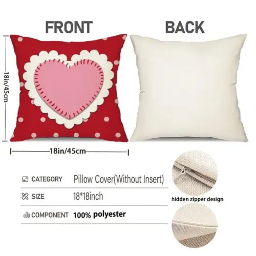 Pack of 4 Valentine’s Day Heart Pillow Covers – 18x18" I LOVE U Decor, Wedding & Party Throw Pillowcases for Home & Outdoor, Wedding Party Decoration Pillowcases, For Porch, Patio, Sofa, Living Room, Farmhouse, Bedroom, Outdoor, Without Pillow Inserts