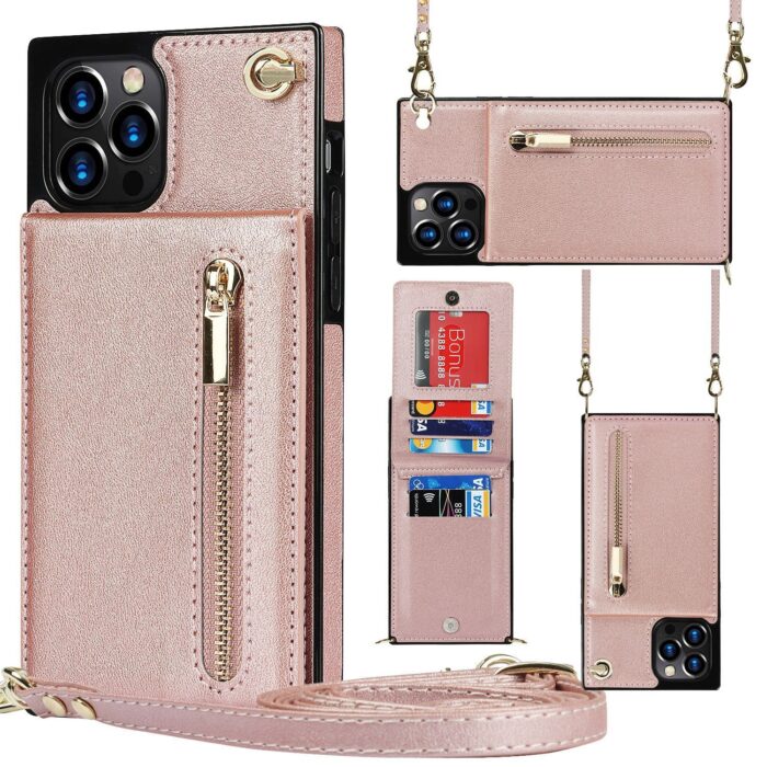Dual Use Phone Protective Case with Attached Wallet and Crossbody Strap