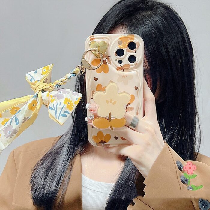 Delicate Leave And Flowers Protective Phone Case with Bow Detail