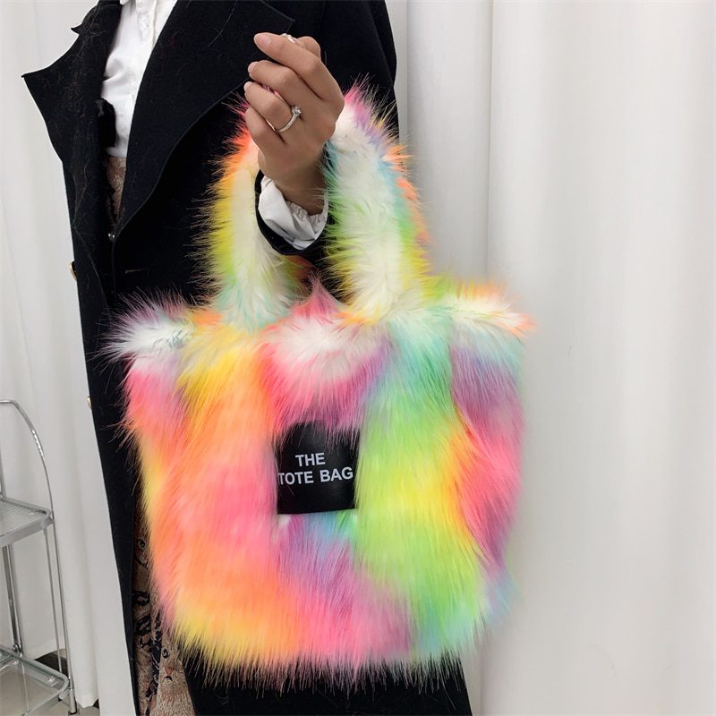 Luxury Fluff Designer The Tote Bags resale for Women, Furry Leather Purse for Women