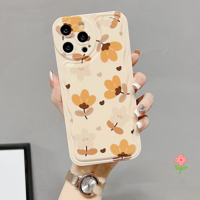 Delicate Leave And Flowers Protective Phone Case with Bow Detail