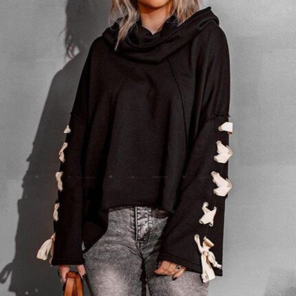 Oversized Hooded Pile Collar Sweater for Ladies - Autumn and Winter Cotton with a Frayed Edge