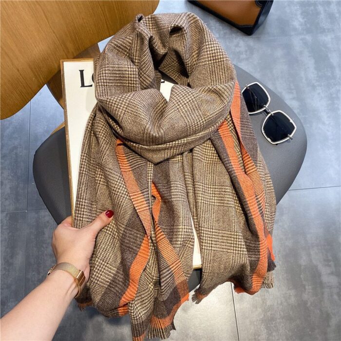 Elevate Your Winter Look with a Luxury Brand Plaid Scarf. Stay Warm and Fashionable with this Thicked Wool Shawl and Pashmina Wrap, Perfect for Blanket Scarves