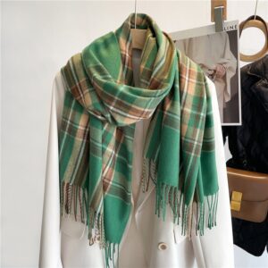 Elevate Your Winter Look with a Luxury Brand Plaid Scarf. Stay Warm and Fashionable with this Thicked Wool Shawl and Pashmina Wrap, Perfect for Blanket Scarves