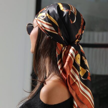 Elevate Your Style with a 90*90cm Luxury Brand Silk Scarf. This Square Scarf Doubles as a Bandana Shawl, Perfect for Fashionable Headbands and Hair Scarves