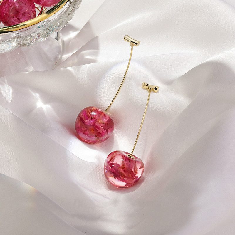 Cherry Blossom Elegance: French-Inspired Long Dried Cherry Earrings
