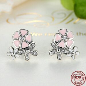 Cherry Blossom Bloom Sterling Silver Daisy Earrings