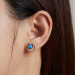 Blue Opal Elegance Sterling Silver Women’s Hollow Earrings