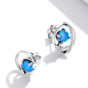 Blue Opal Elegance Sterling Silver Women’s Hollow Earrings