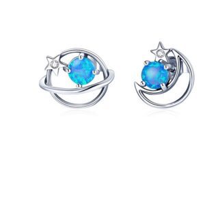 Blue Opal Elegance Sterling Silver Women’s Hollow Earrings