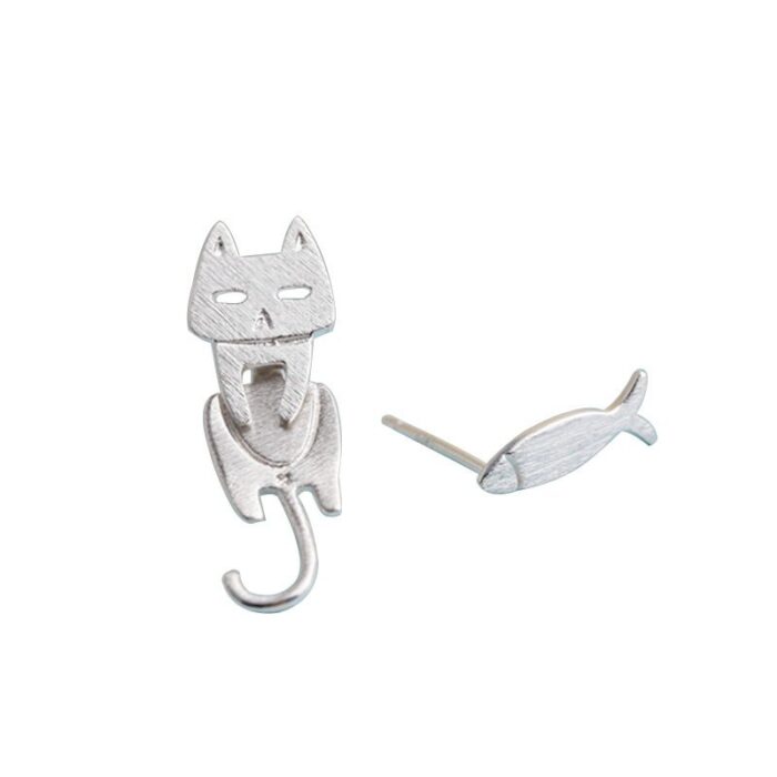 Whimsical Comet Cat-Fish S925 Sterling Silver Detachable Cat Fish Pin Stud Earrings