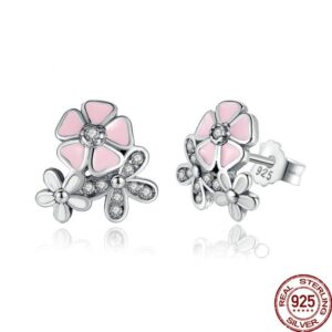 Cherry Blossom Bloom Sterling Silver Daisy Earrings