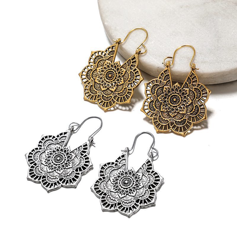 Bohemian Blossom Vintage Openwork Floral Earrings with Ethnic Flair