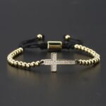 Luxury jewelry CZ Crown Cross Charm Men Bracelet Set Stainless Steel Beads Bracelets & Bangles For Men jewelry