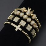 Luxury jewelry CZ Crown Cross Charm Men Bracelet Set Stainless Steel Beads Bracelets & Bangles For Men jewelry