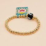 Handmade Gold Plated Ball Beaded Stretch Bracelet with Evil Eye Beads