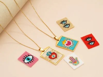 Boho Design for Women: Evil Eye Necklace Cross Pendant, Miyuki Beaded Choker Necklace Gift for Friends