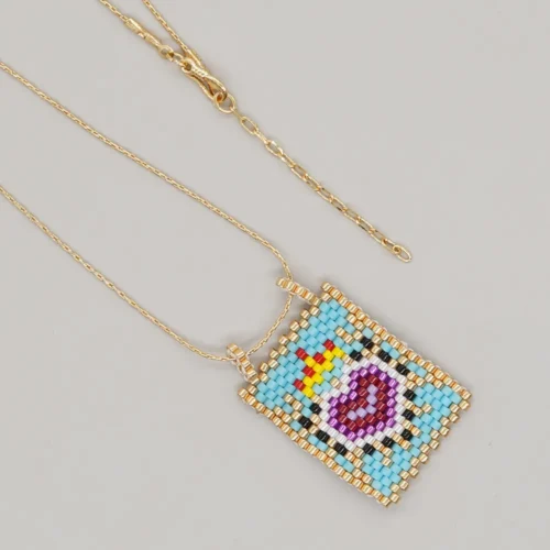 Boho Design for Women: Evil Eye Necklace Cross Pendant, Miyuki Beaded Choker Necklace Gift for Friends