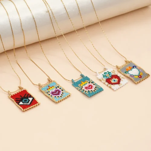 Boho Design for Women: Evil Eye Necklace Cross Pendant, Miyuki Beaded Choker Necklace Gift for Friends